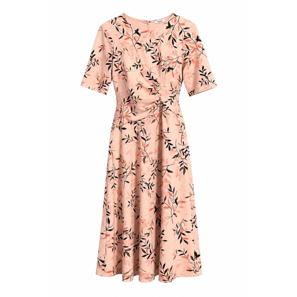 Maggy London Pink Floral Ruched Midi Dress Size 6